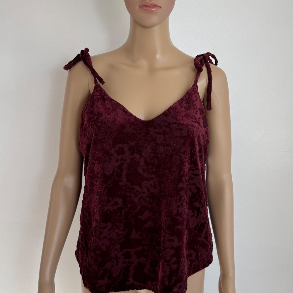 NWT DEX Velvet Burgundy Camisole Tank Top Adjustable Tie-Straps Size L